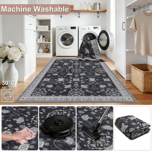 Waschbarer Designer Teppich Für Wohnzimmer, Küche, Flur, Teppichläufer. SCHWARZ