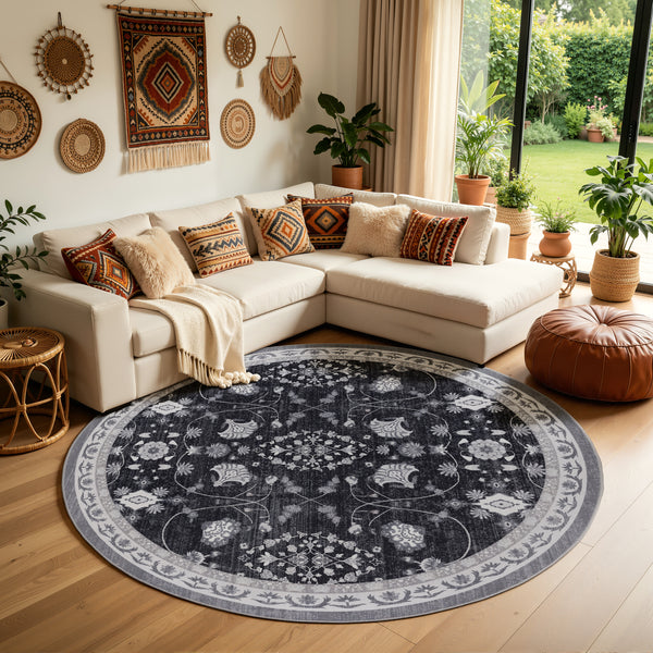 Waschbarer Designer Teppich Für Wohnzimmer, Küche, Flur, Teppichläufer. SCHWARZ