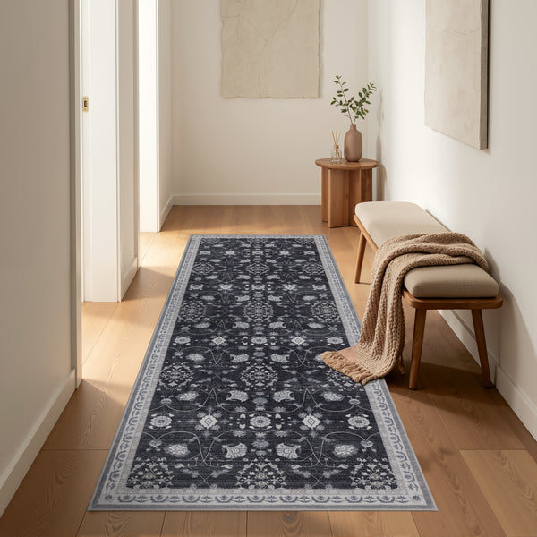 Waschbarer Designer Teppich Für Wohnzimmer, Küche, Flur, Teppichläufer. SCHWARZ
