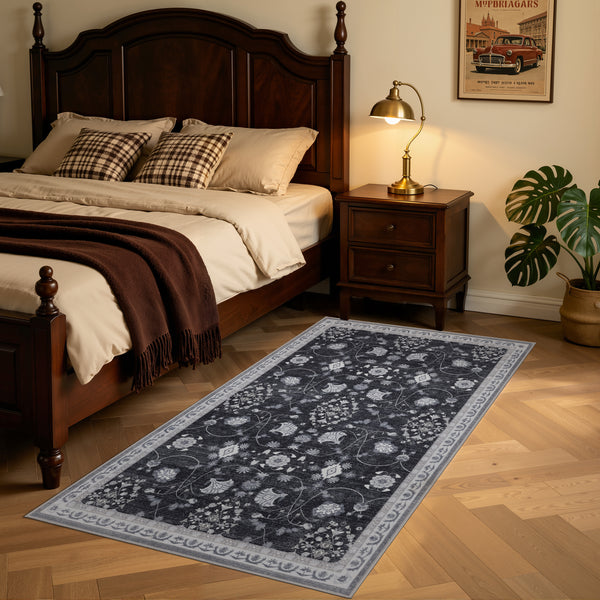 Waschbarer Designer Teppich Für Wohnzimmer, Küche, Flur, Teppichläufer. SCHWARZ