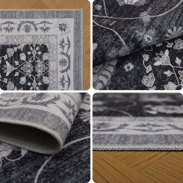 Waschbarer Designer Teppich Für Wohnzimmer, Küche, Flur, Teppichläufer. SCHWARZ