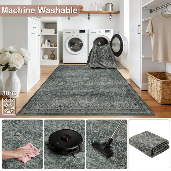 Waschbarer Designer Teppich Für Wohnzimmer, Küche, Flur, Teppichläufer. GRÜN