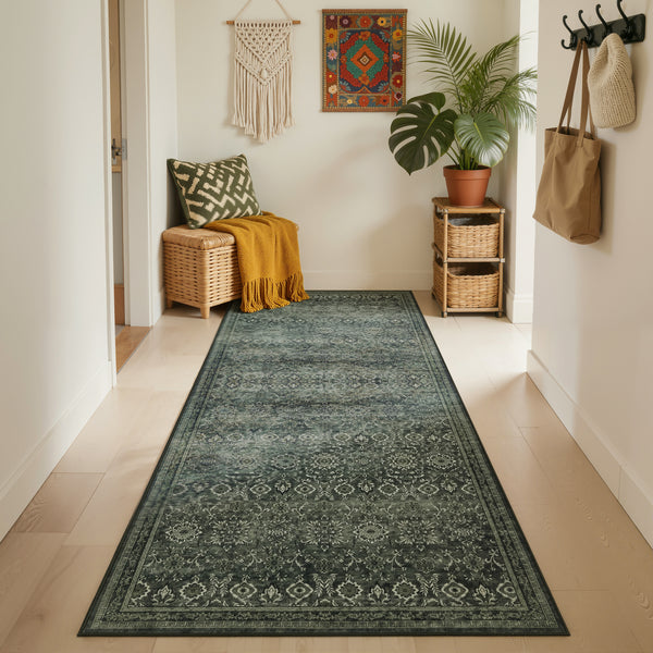 Waschbarer Designer Teppich Für Wohnzimmer, Küche, Flur, Teppichläufer. GRÜN