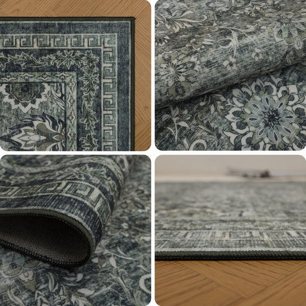 Waschbarer Designer Teppich Für Wohnzimmer, Küche, Flur, Teppichläufer. GRÜN