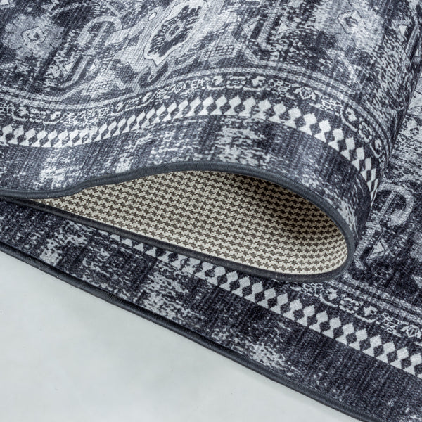 Waschbarer Designer Teppich Für Wohnzimmer, Küche, Flur, Teppichläufer. Schwarz/Grau