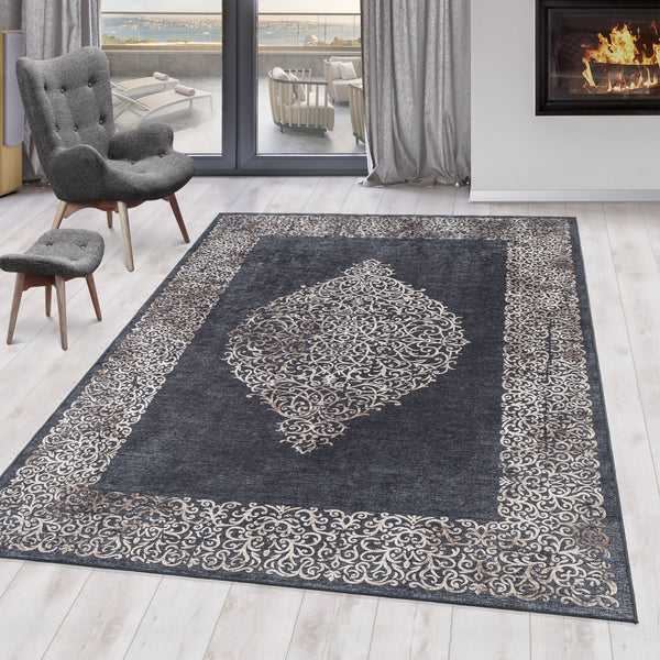 Waschbarer Designer Teppich Für Wohnzimmer, Küche, Flur, Teppichläufer. Schwarz