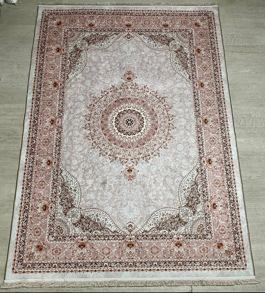 Waschbarer Designer Teppich Creme/Rose/Beige 160x230cm 30Grad Waschbar