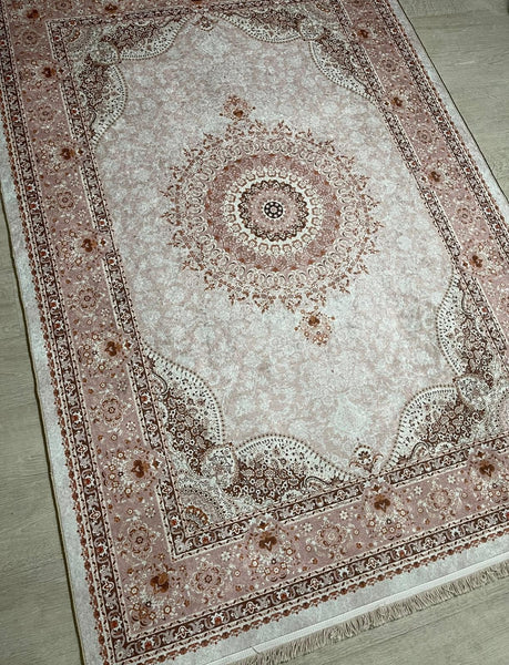 Waschbarer Designer Teppich Creme/Rose/Beige 160x230cm 30Grad Waschbar