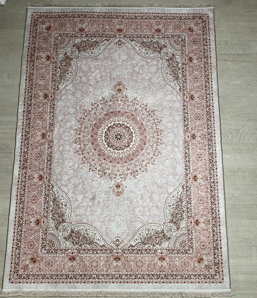 Waschbarer Designer Teppich Creme/Rose/Beige 160x230cm 30Grad Waschbar