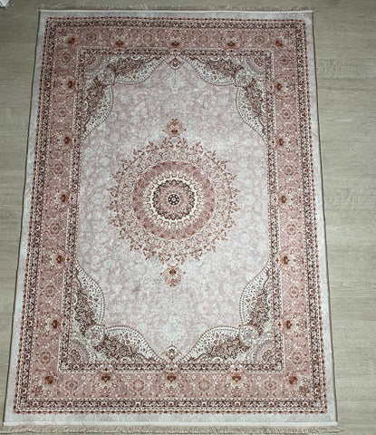 Waschbarer Designer Teppich Creme/Rose/Beige 160x230cm 30Grad Waschbar